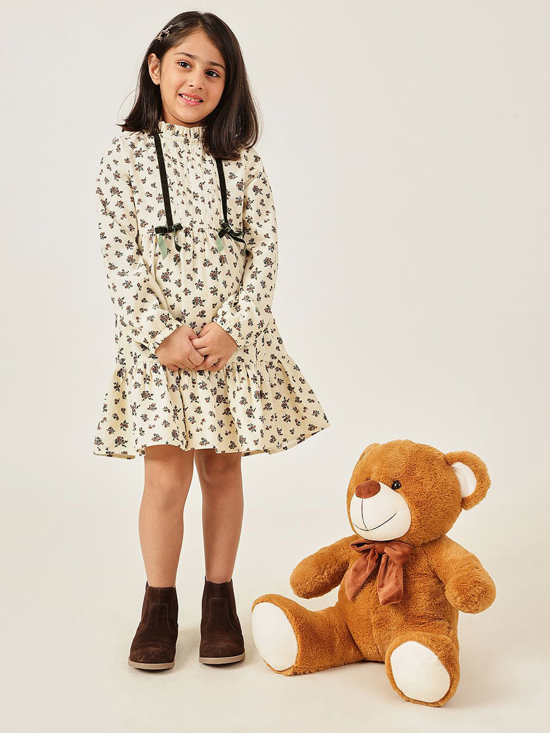 One Friday Girls Floral Print High Neck Full Sleeve Dress