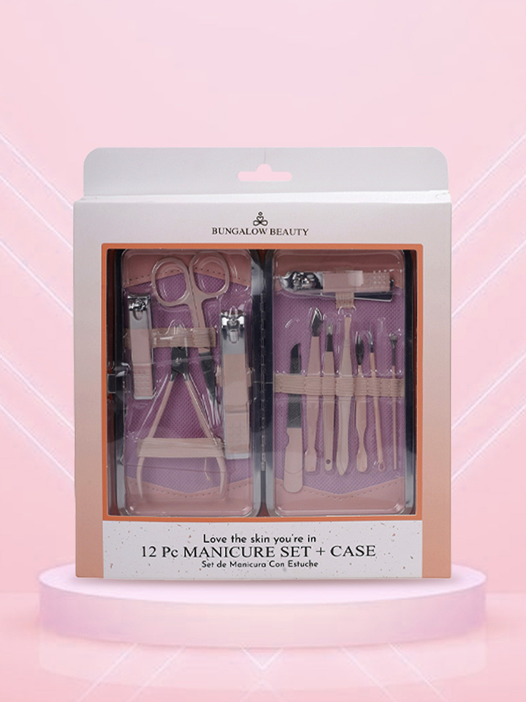 BUNGALOW BEAUTY Set Of 12 Manicure Kit With Case- Pink