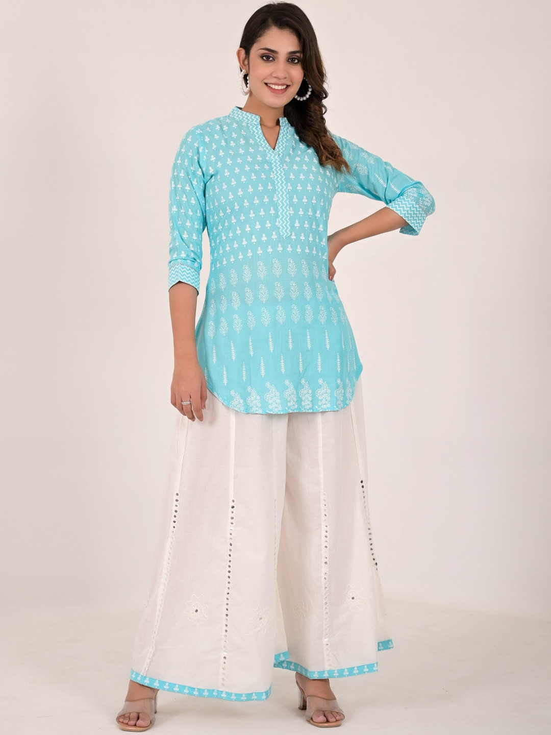 Little Lady Women Ethnic Motifs Printed Regular Pure Cotton Kurti with Palazzos