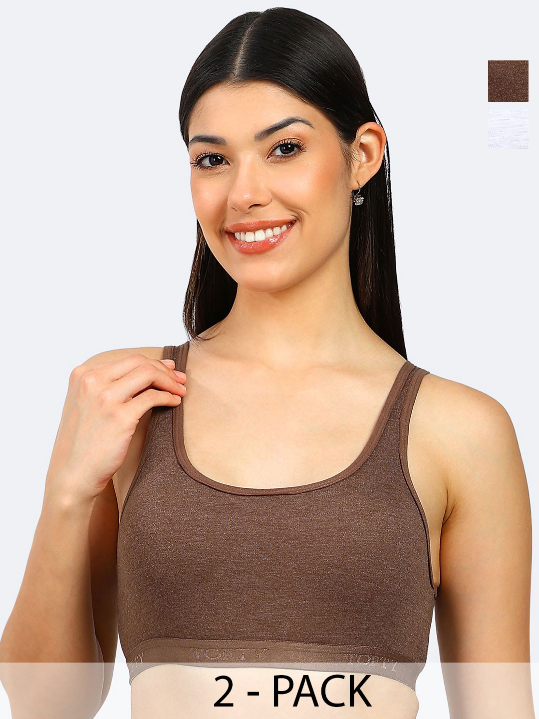 TOFTY Pack of 2 Solid Seamless Non Padded Non-Wired Slip-On Sports Bra