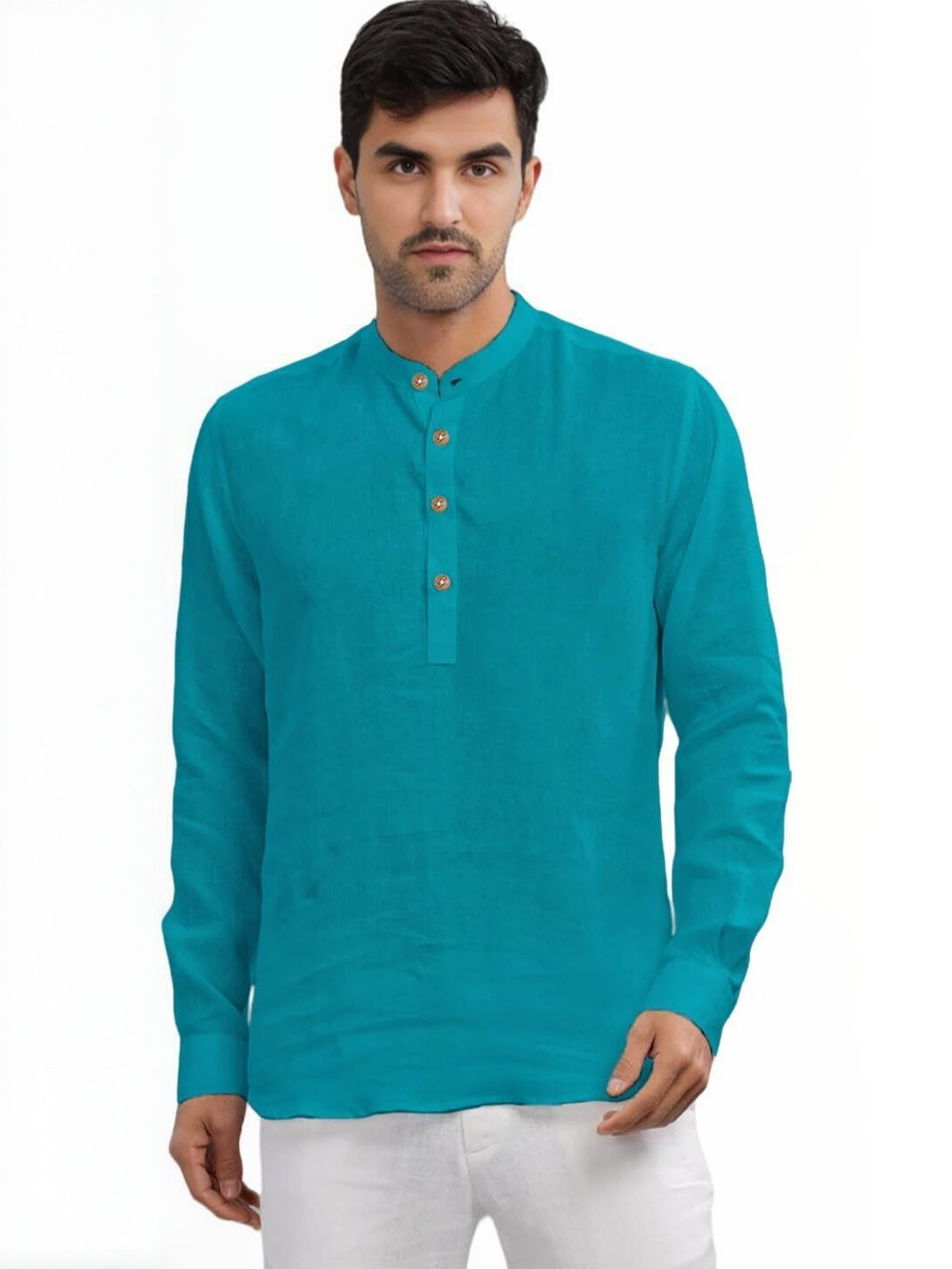 Men Solid Straight Curved Hem Kurta