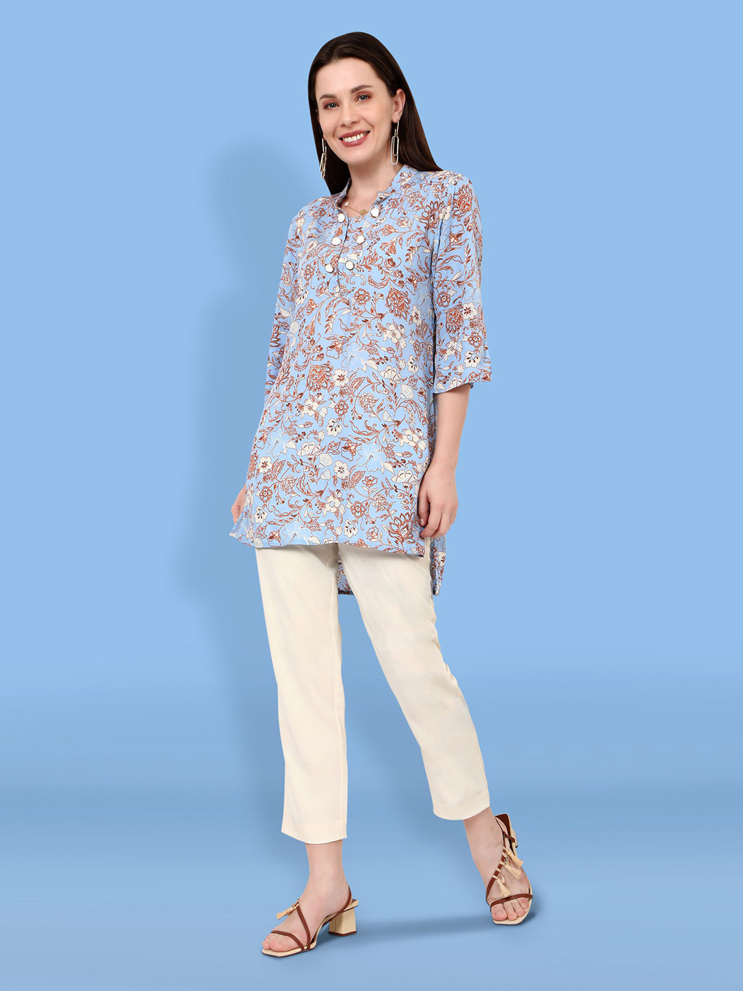 Tamiska By Narendra Kumar Anika Women Floral Printed Mandarin Collar Kurta