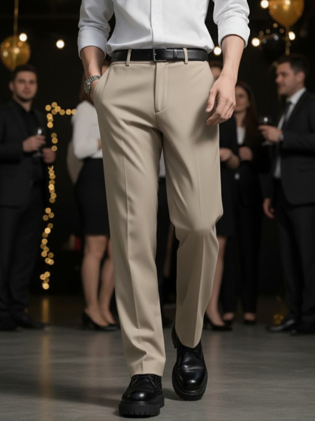 COVZ Men Relaxed Straight Leg Mid-Rise Easy Wash Straight Fit regular Korean Pants