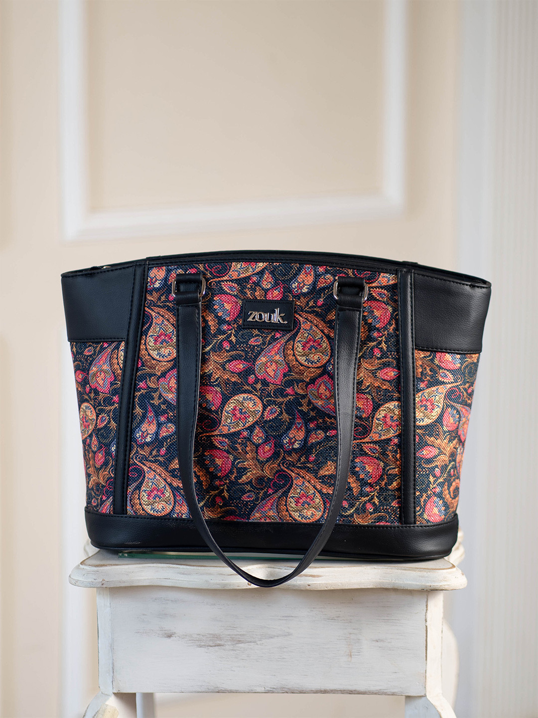 ZOUK Printed Structured Tote Bag