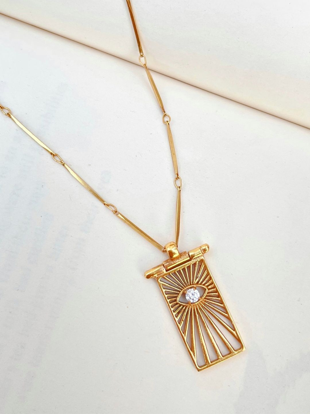 ALSO - A Look to Stand Out Gold-Plated Zircon Studded Circular Statement Pendant & Chain