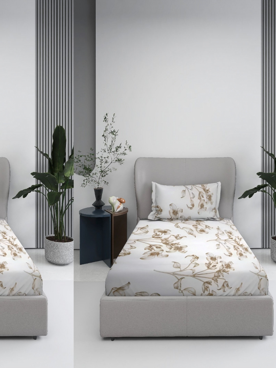 BOMBAY DYEING White 4 Pieces Pure Cotton 180 TC Single Bedsheet Sets 1.58 m  x 2.28 m