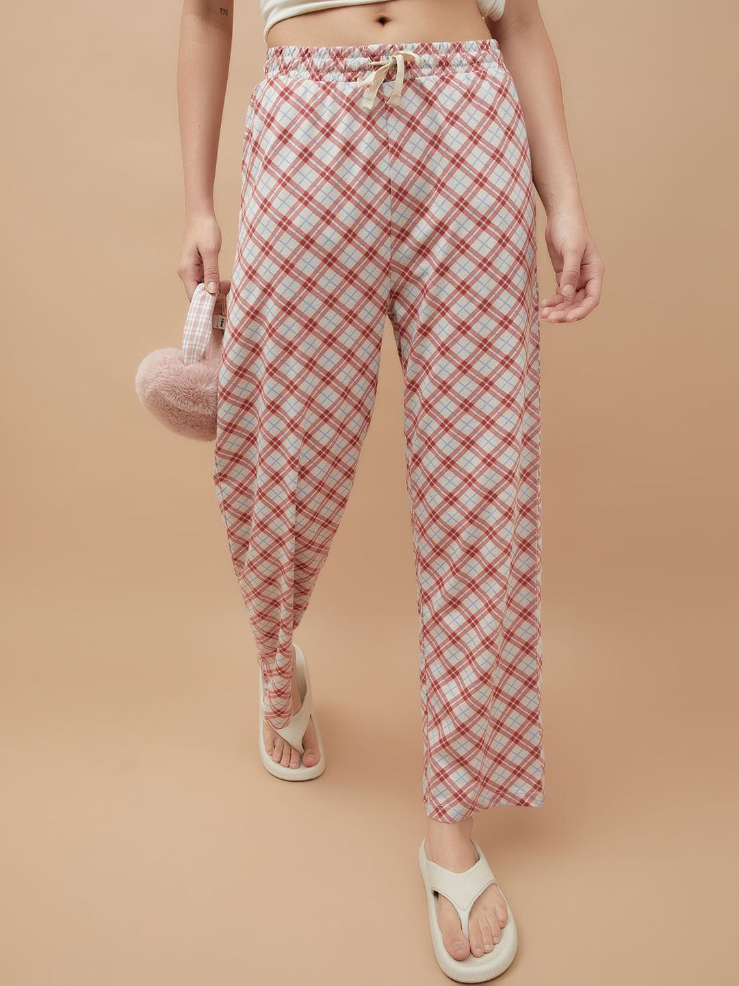 Ginger by Lifestyle Women Checked Mid-Rise Cotton Lounge Pants