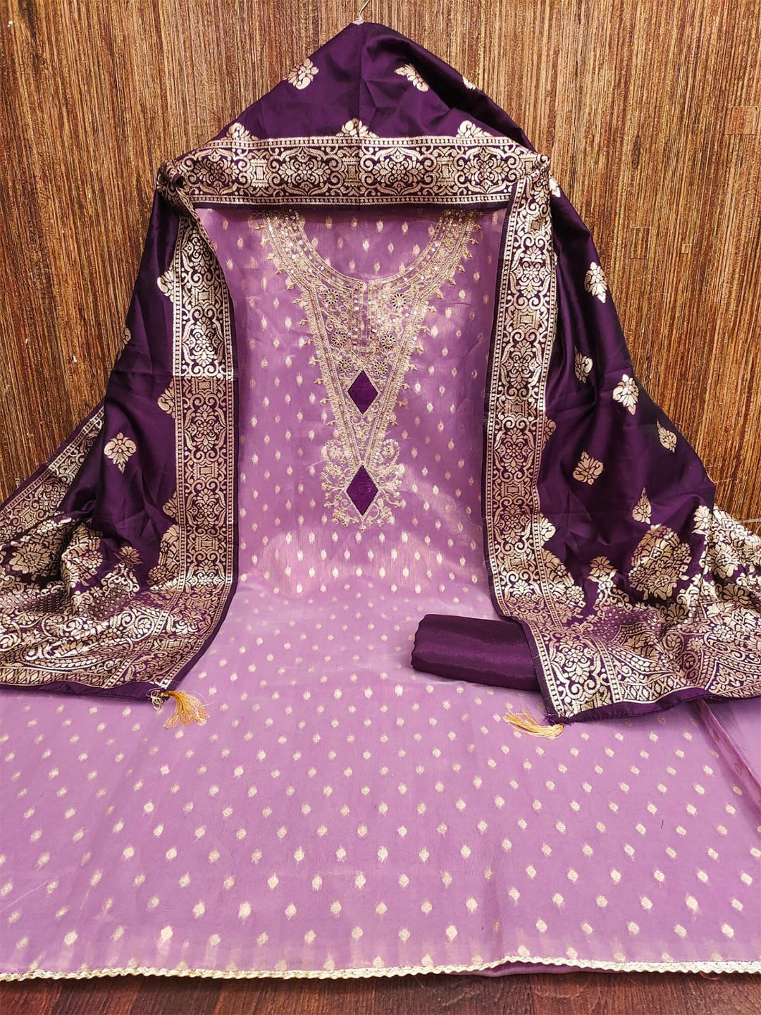 SYS Brand - Shop Your Style Geometric Woven Design Zari Unstitched Dress Material