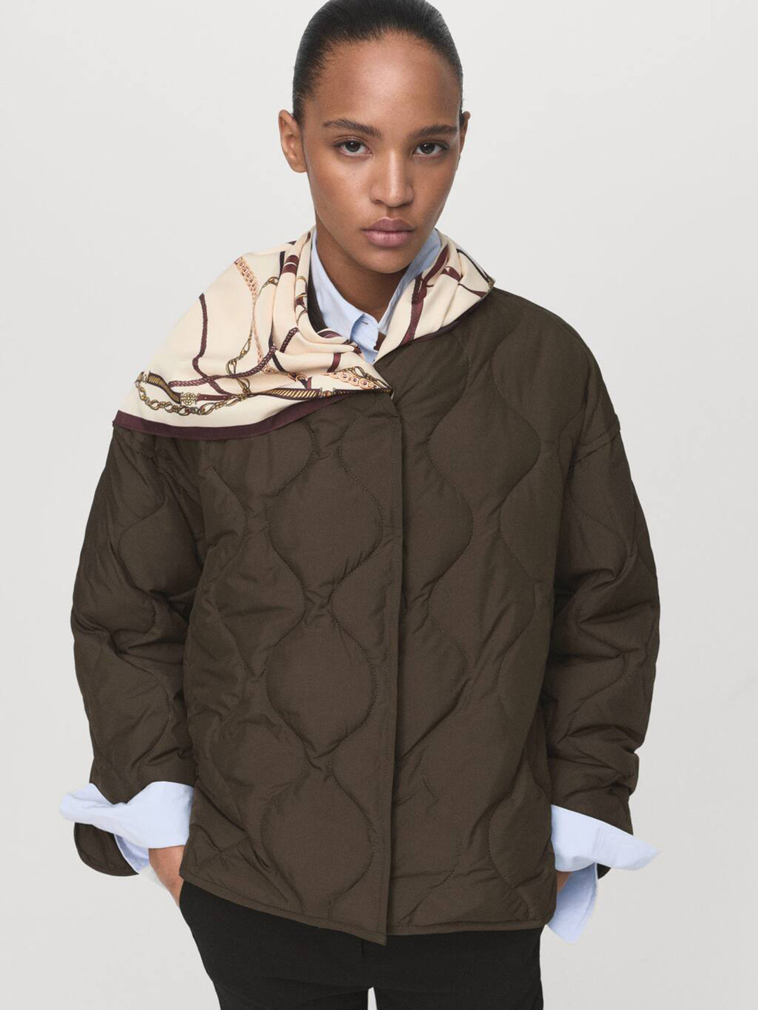 MANGO Collarless Quilted Jacket