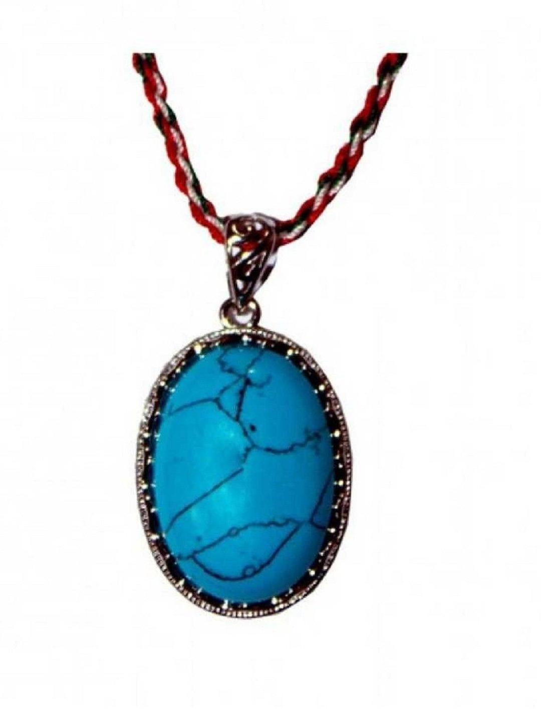 elitemart Unisex Silver-Plated Turquoise Stone Studded Oval Shaped Pendant