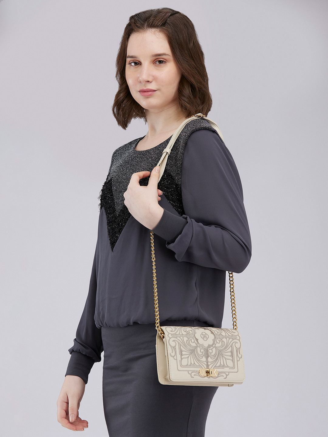 DressBerry X CAPRESE Reno Women Beige Small Sling Bag