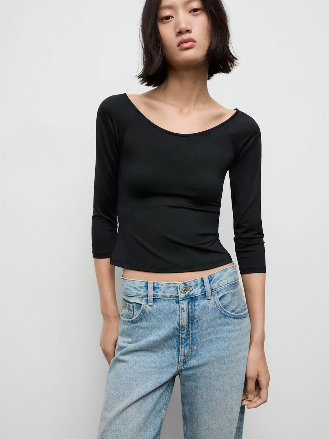 MANGO Boat Neck Raglan Sleeves Slim Fit T-shirt