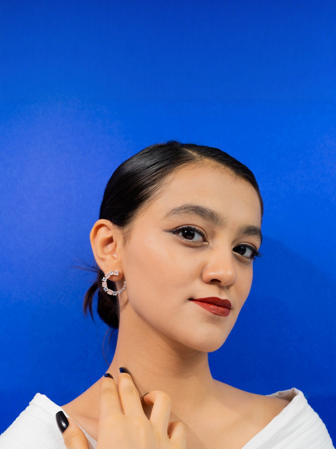 IYRAA Sterling Silver Plated Zircon Studded Semicircular Studs