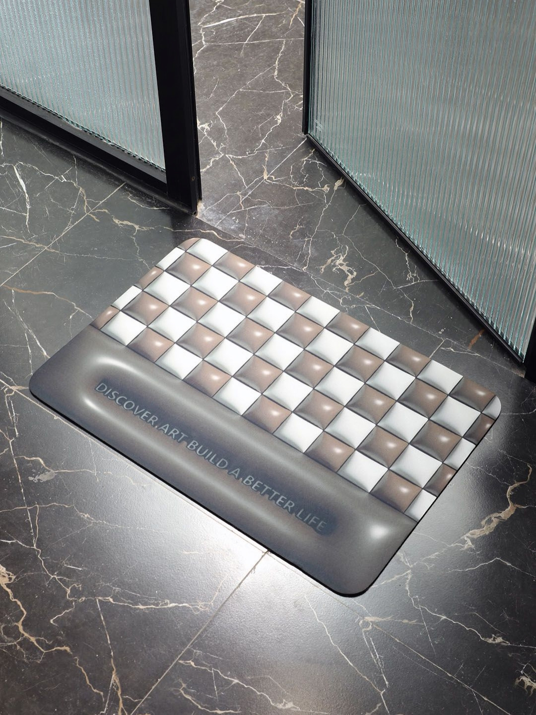 Datch White & Grey Printed Silicone 150 GSM Anti-Skid Bath Rug