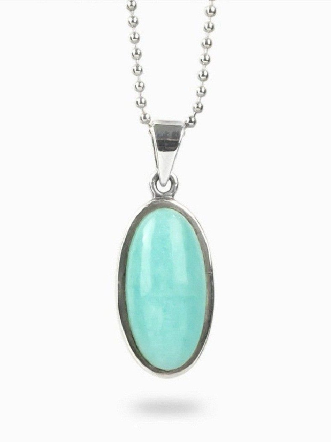 elitemart Silver-Plated Turquoise Oval Shaped Pendant
