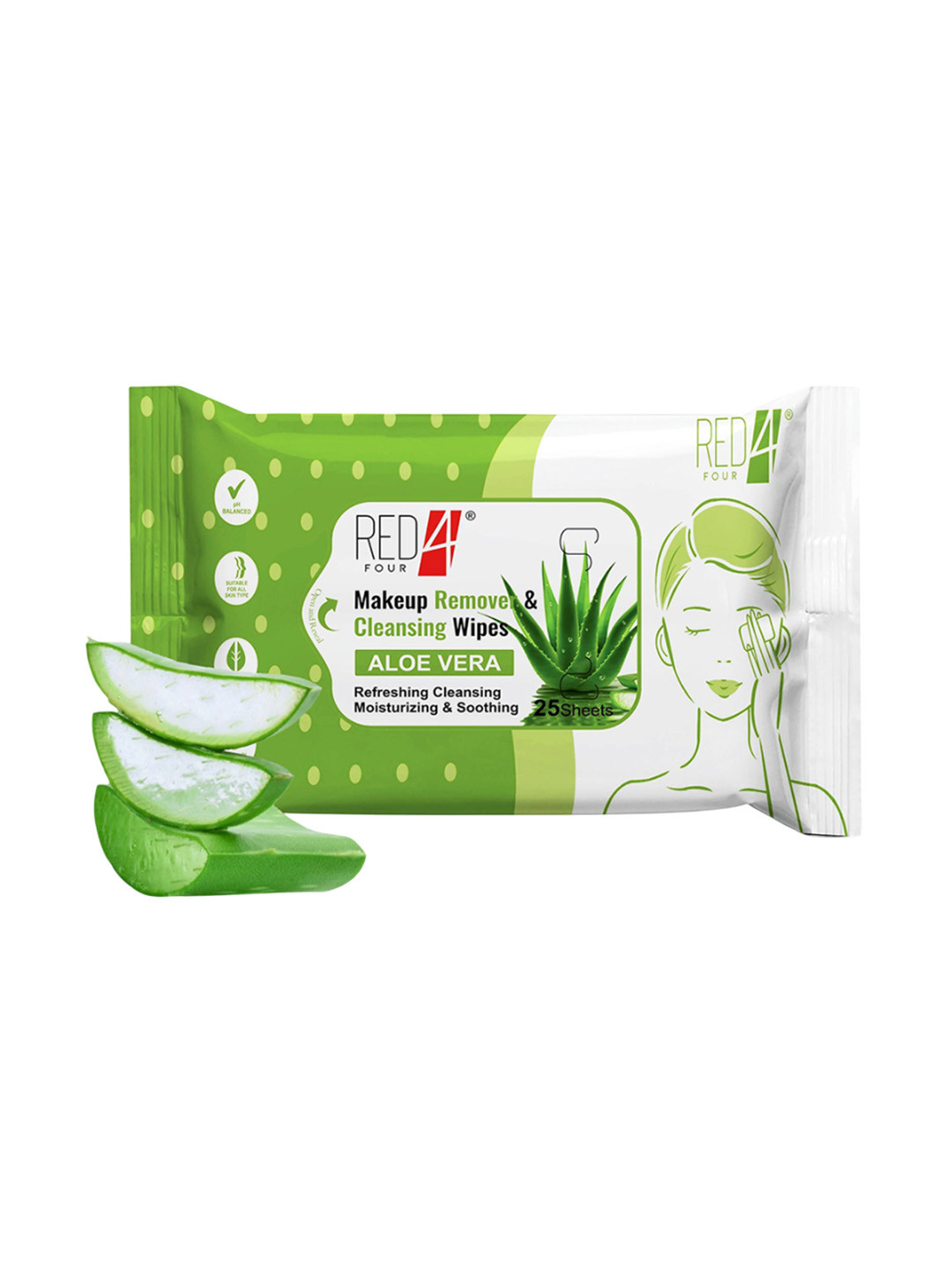RED 4 Makeup Remover & Cleansing Wipes With Aloevera - 25 Pcs