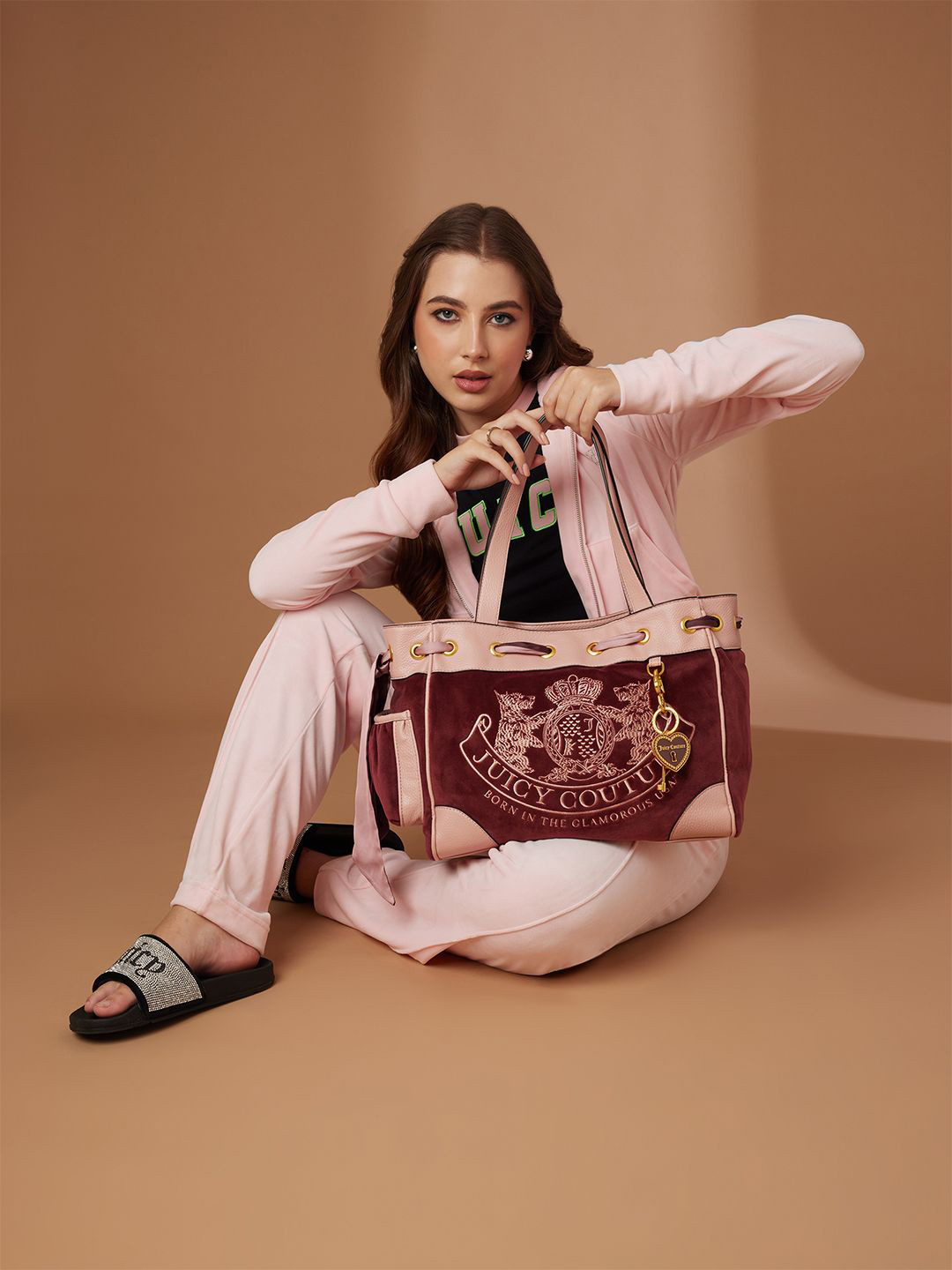 Juicy Couture Women Brand Logo Printed Shopper Tasselled Tote Bag