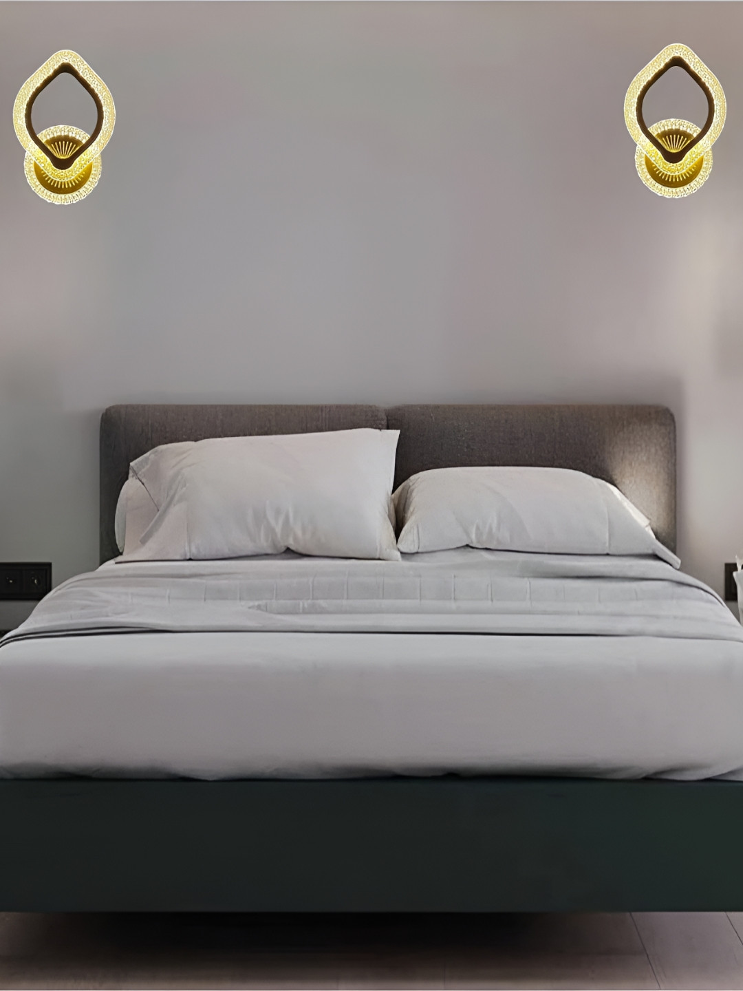 MFD HOME FURNISHING 2 Pcs Luxurious Gold-Toned Solid Abstract Acrylic Crystal Wall Lamps