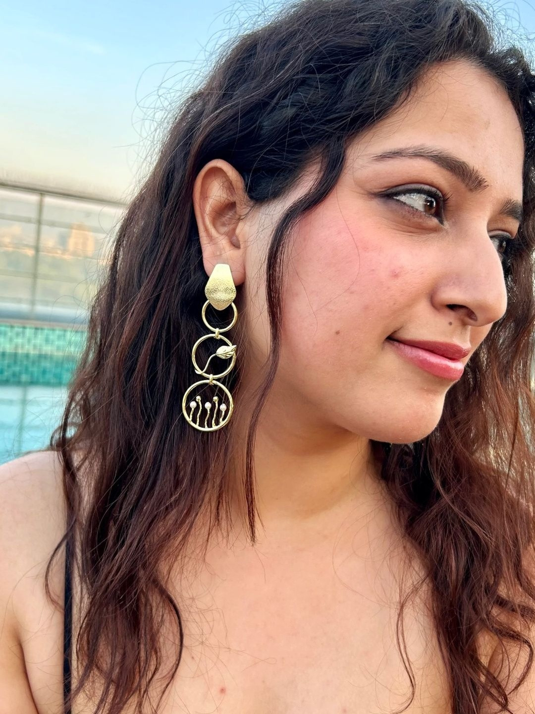 Mokshali Jewelry Gold-Plated Pearls Sudded Circular Shaped Drop Earrings