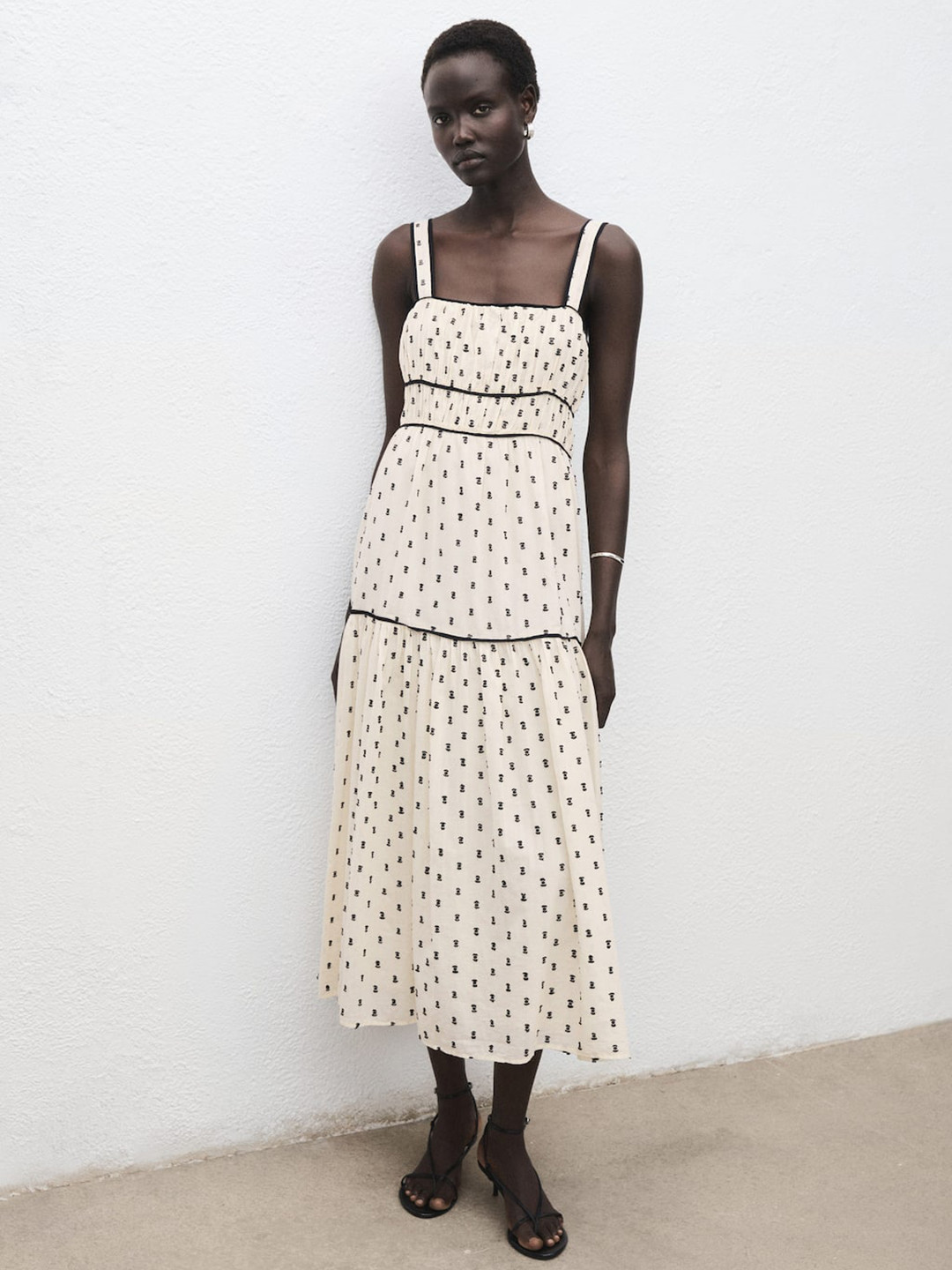 MANGO Embroidered Empire Midi Dress