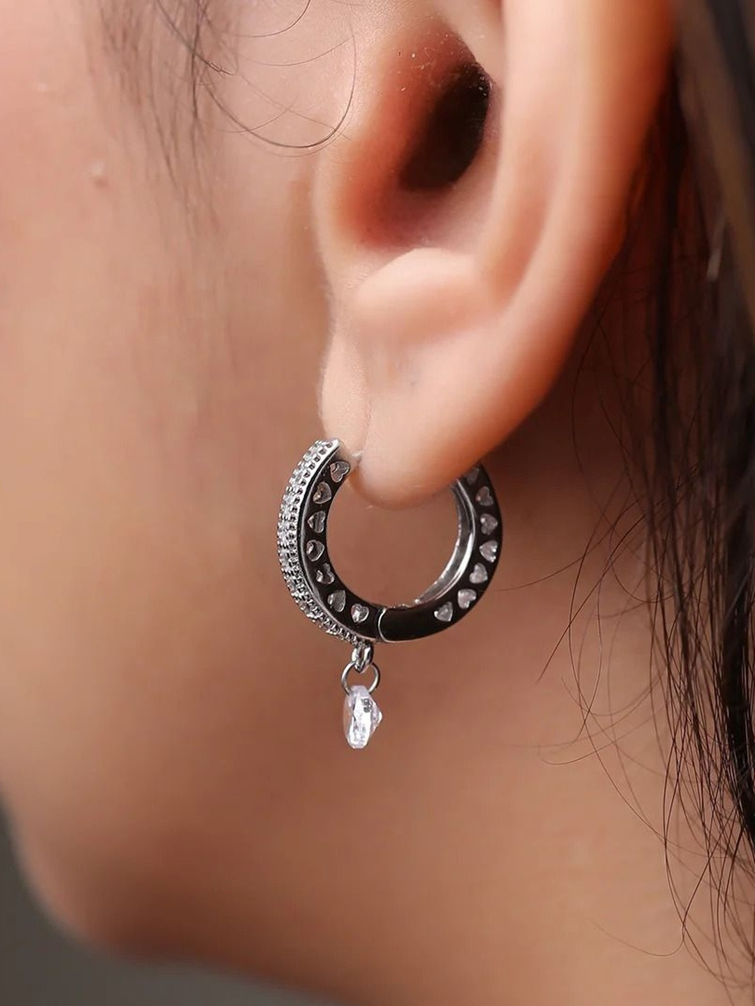 ANJ JEWELS Heart Embrace Crystal Drop Bali Earrings