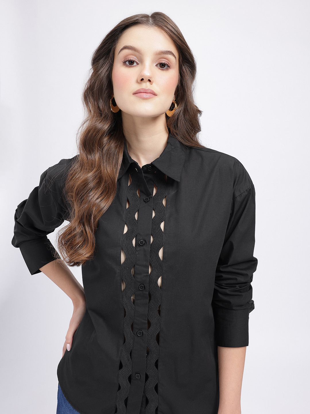 glitchez Lace Inserts Pure Cotton Oversized Shirt