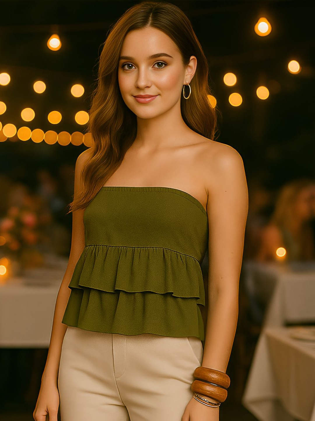 don't be basic Women Solid Ruffles Tube Top