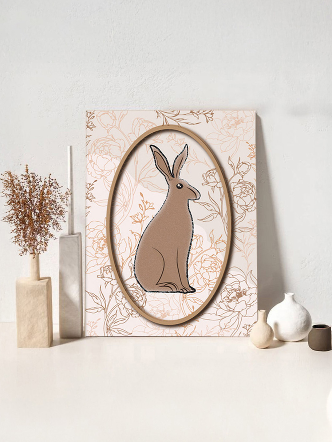 nestroots Brown & White Rosewood Rabbit Canvas Wall Art