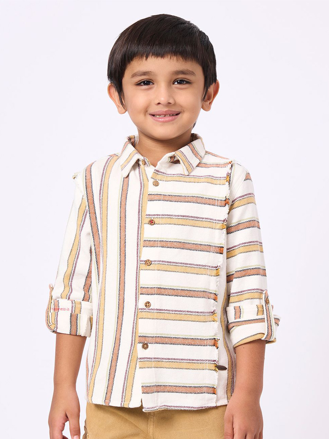 Ed-a-Mamma Boys Vertical Striped Spread Collar Pure Cotton Casual Shirt