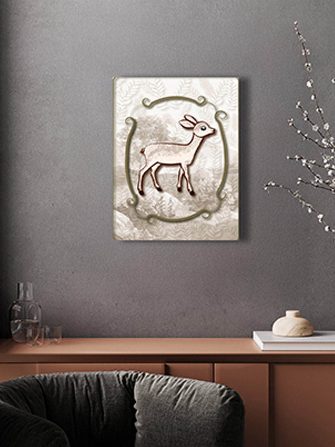 nestroots Brown & White Fawn Ferns Canvas Wall Art