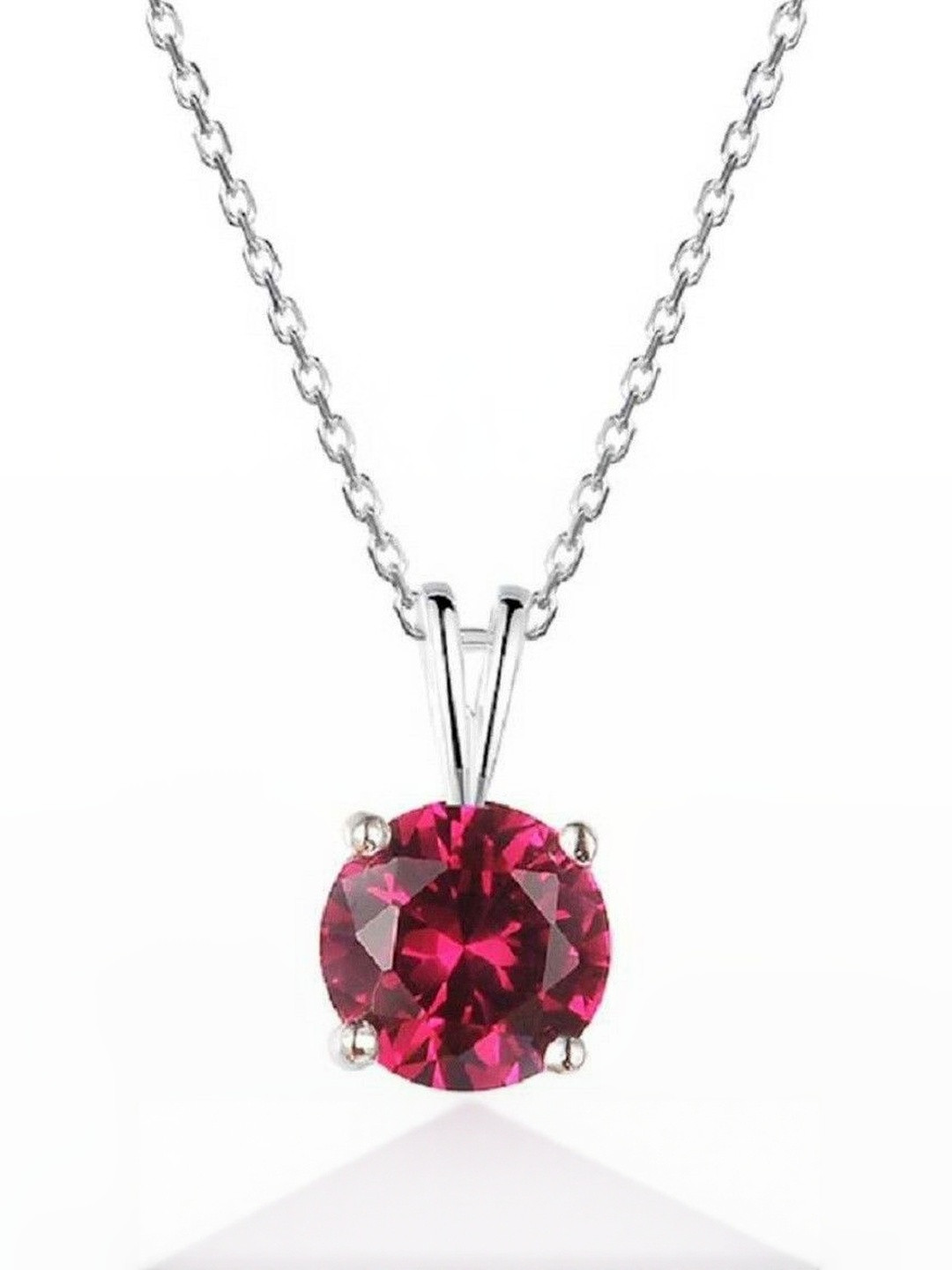 elitemart Silver-Plated Ruby Studded Oval Shapped Pendant With Chain