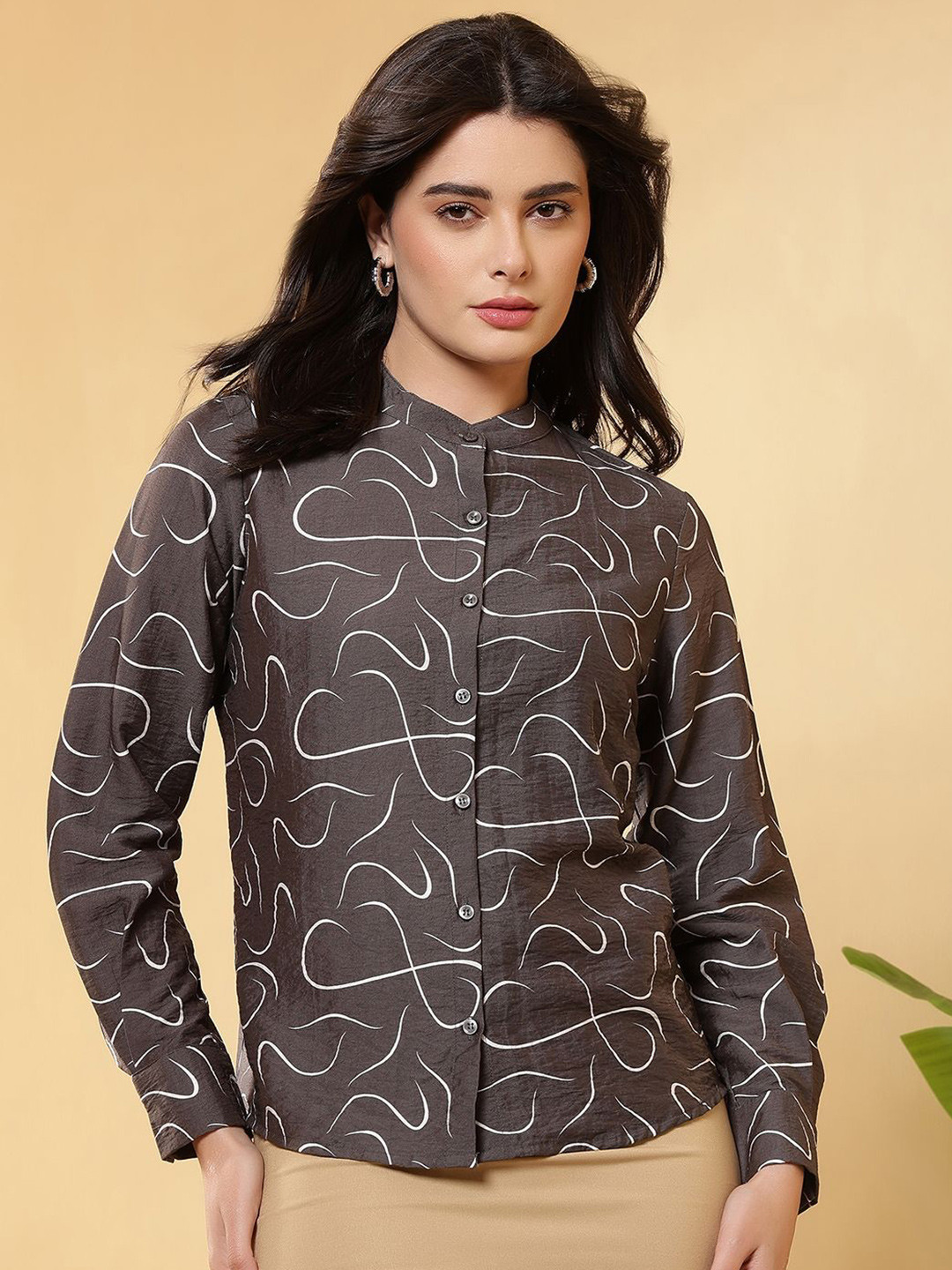 All About You Formals Abstract Printed Mandarin Collar Cotton Shirt