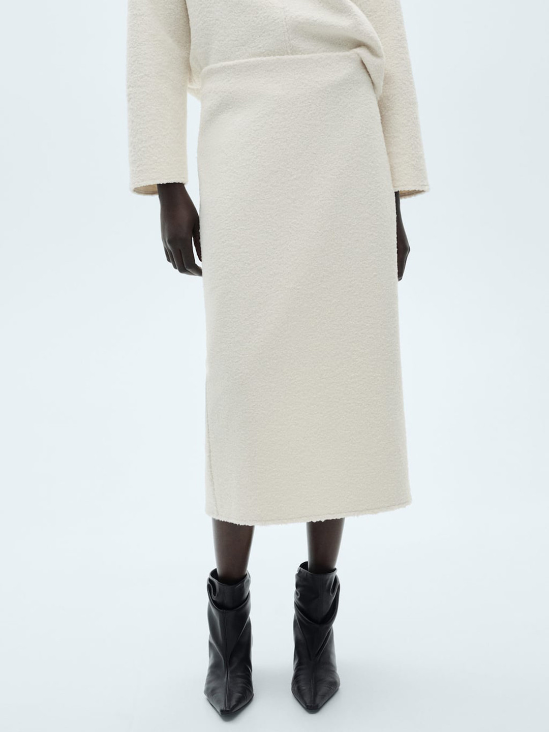 MANGO Boucle Back Slit Midi Straight Skirt