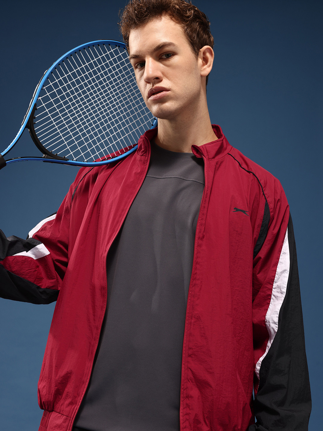 Slazenger Colourblocked Mock Collar Sporty Jacket With Piping Detail
