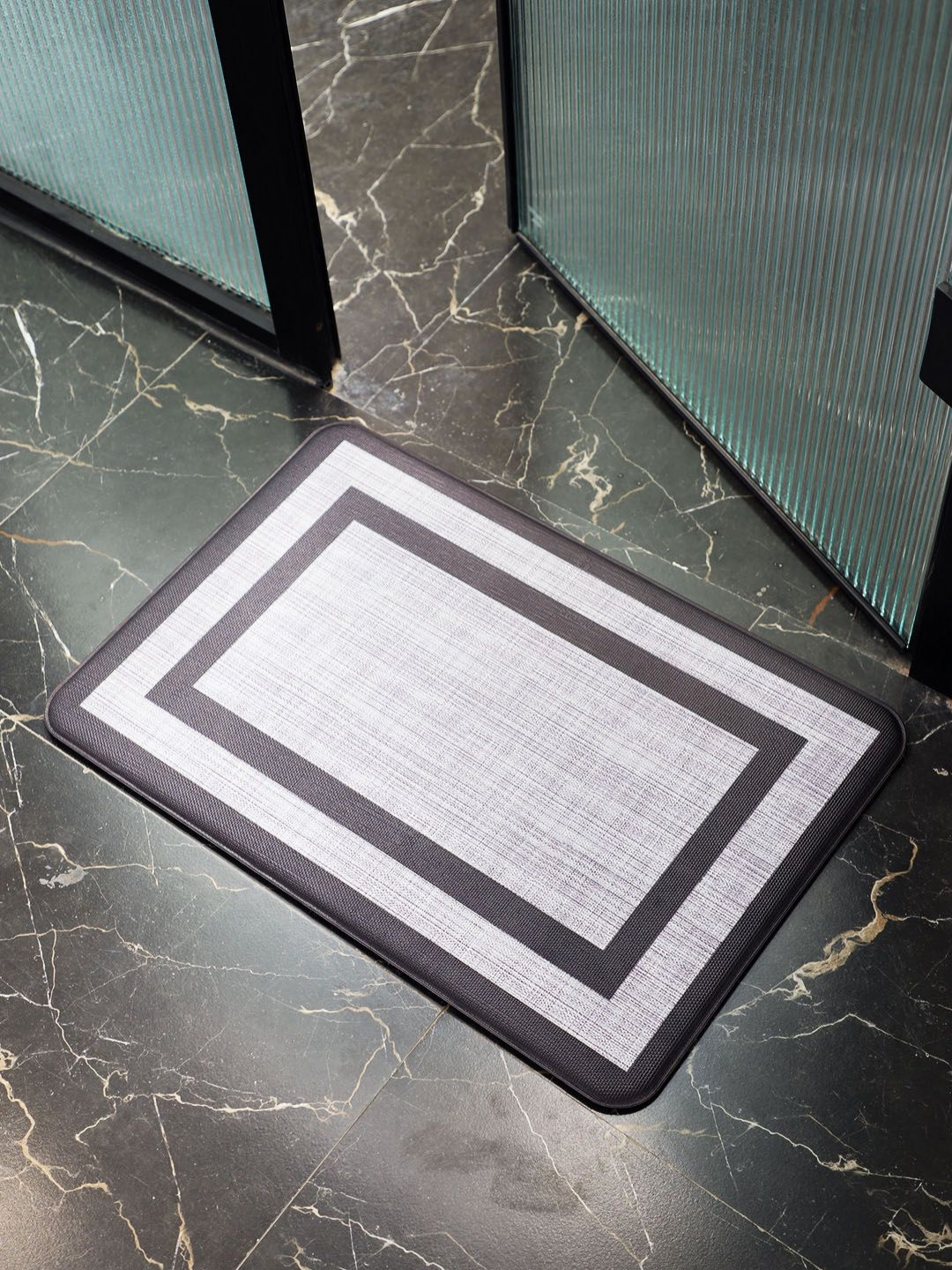 Datch Brown & Beige Printed 150 GSM Silicone Anti-Skid Bath Rug