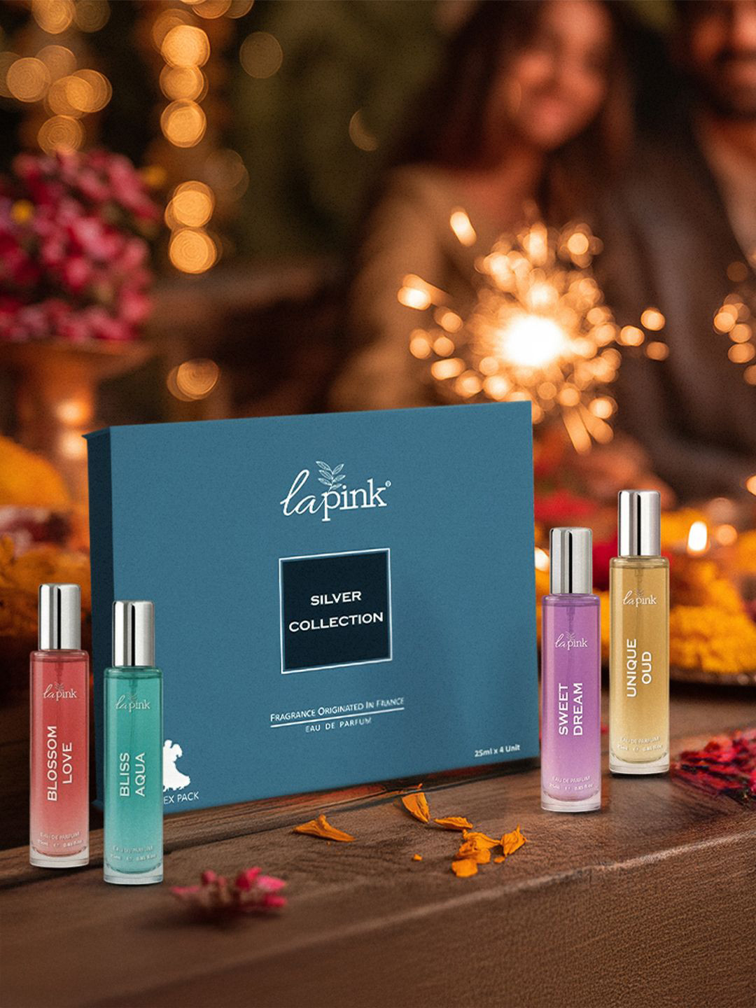 La Pink Set Of 4 Blossom Love- Bliss Aqua- Sweet Dream -Unique Oud Eau De Parfum- 25 ml