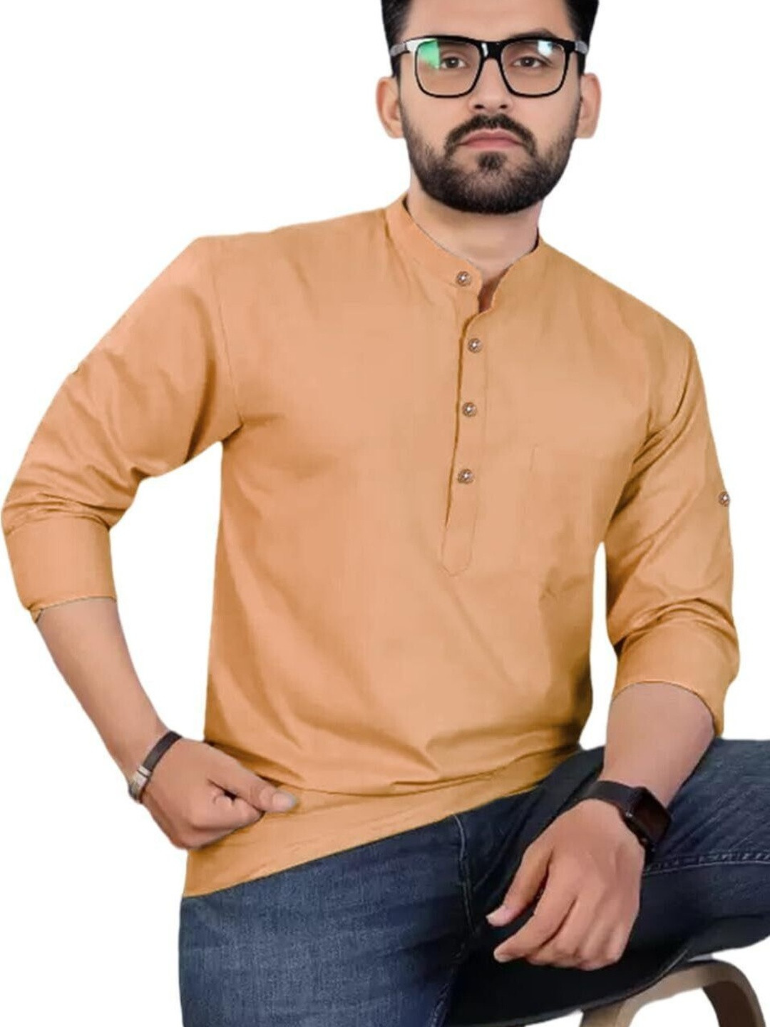 Vimal Star Men Solid Straight Kurta (Beige)