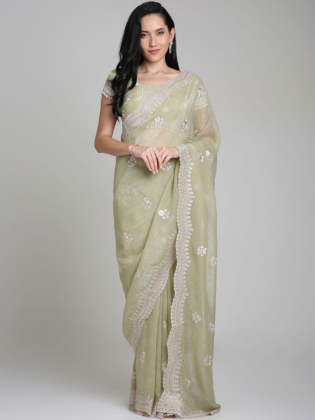 Fazals Ethnic Motifs Embroidered Georgette Saree With Blouse Piece