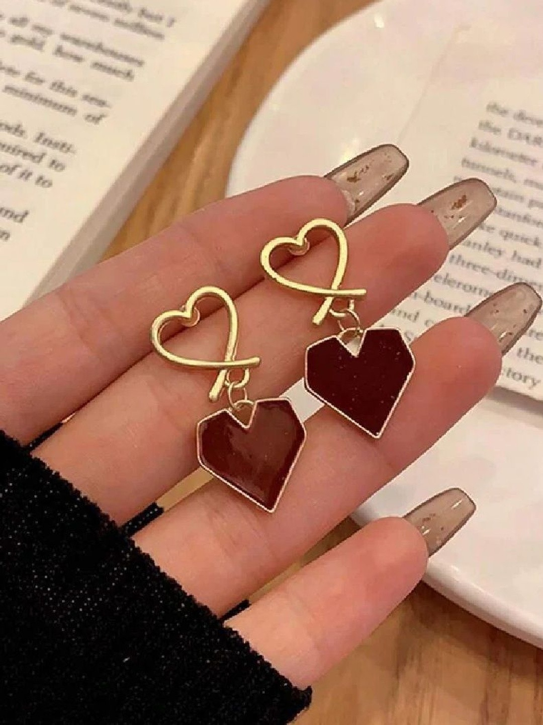 Vivity Gold-Plated Heart Shaped Drop Earrings