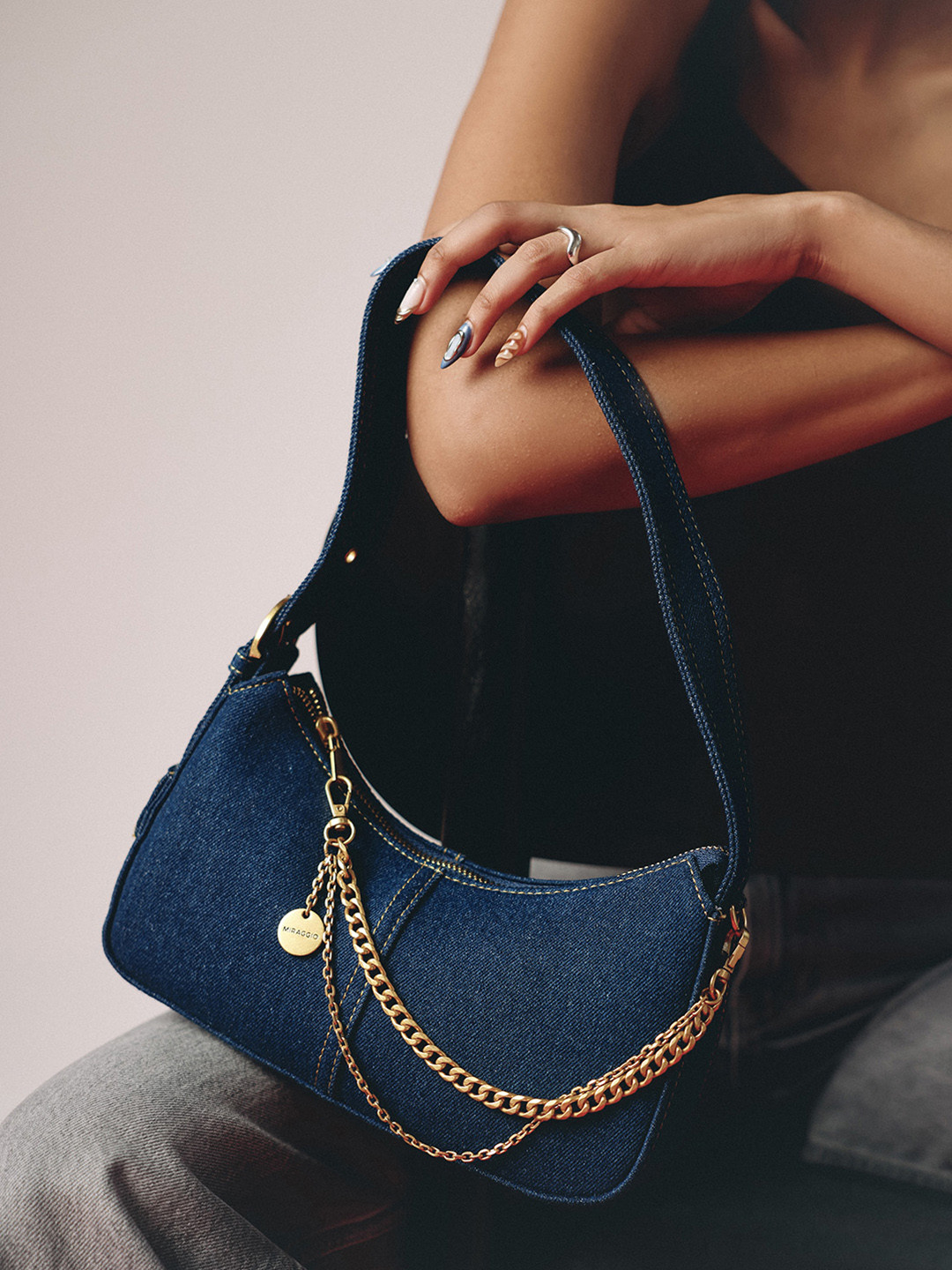 MIRAGGIO Women Solid Denim Shoulder Bag