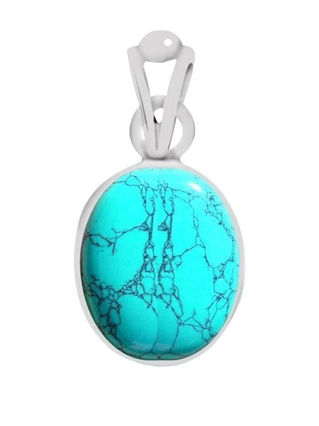 elitemart Silver-Plated Oval Turquoise Pendant