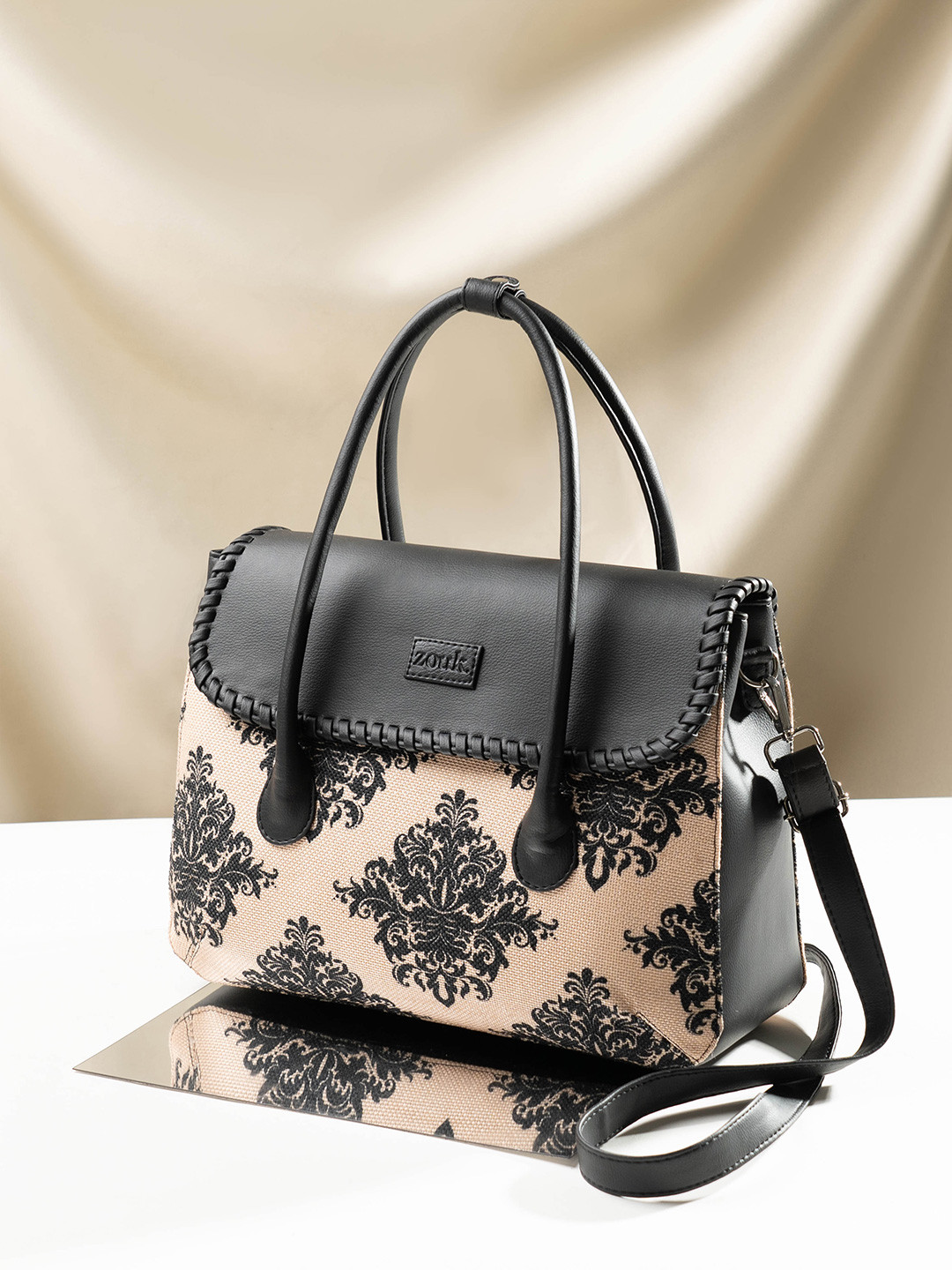 ZOUK Ethnic Motifs Printed Jute Structured Satchel