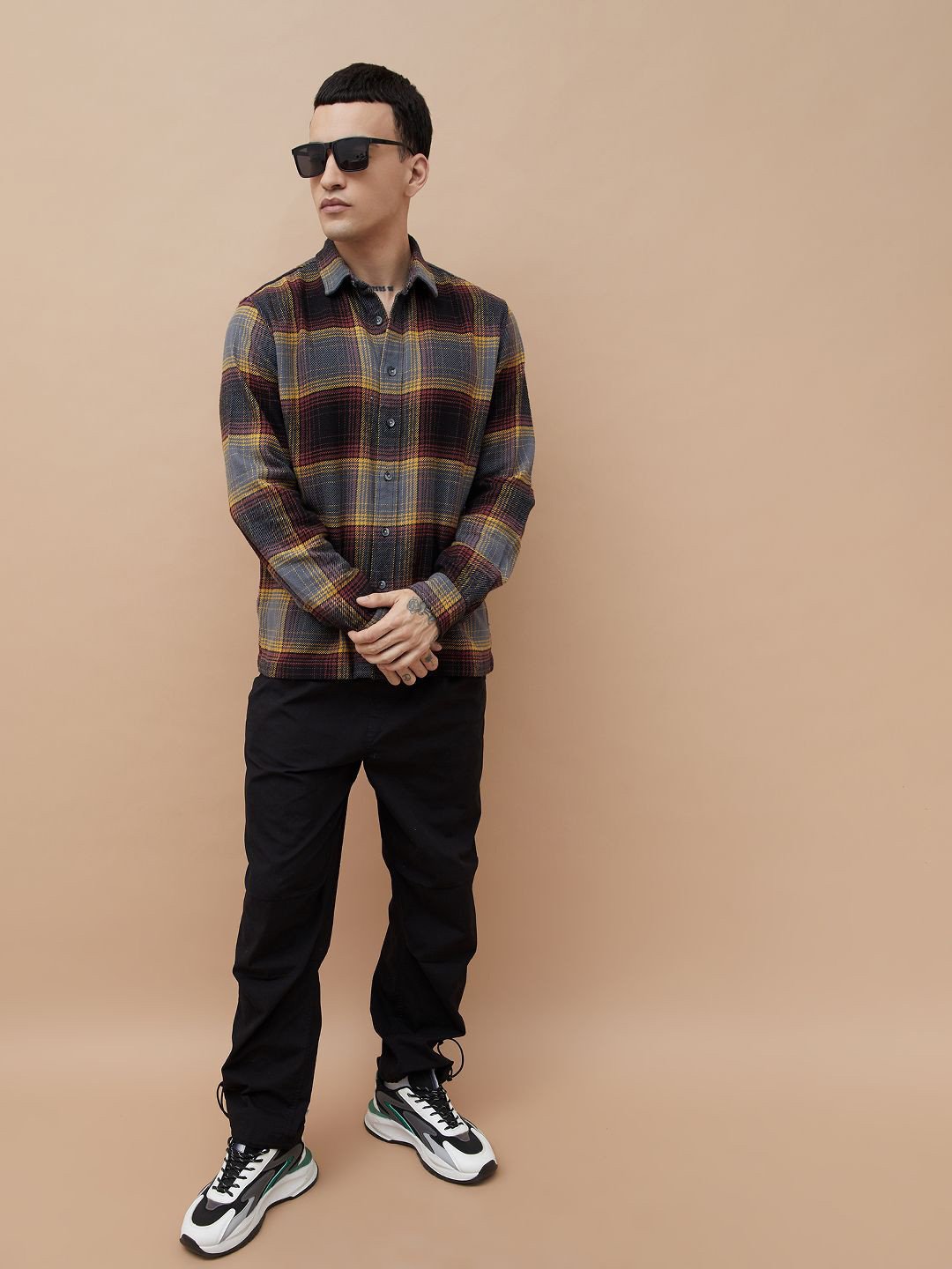 Forca by Lifestyle Spread Collar Tartan Checks Checked Cotton Shirt