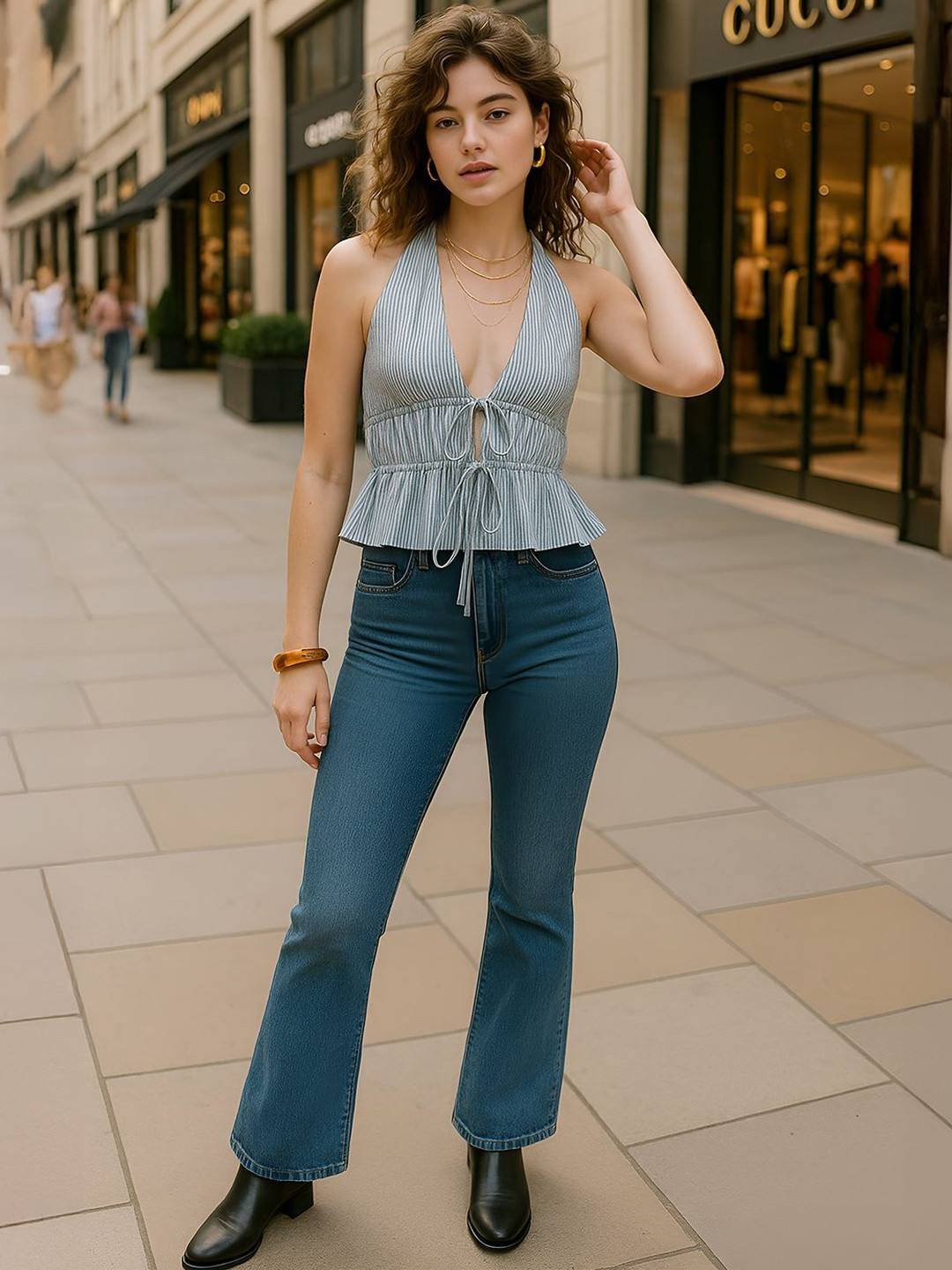 don't be basic Striped Halter Neck Top