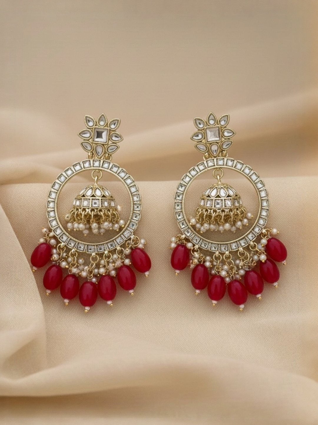 Ishhaara Gold-Plated Circular Dome Shaped Jhumkas