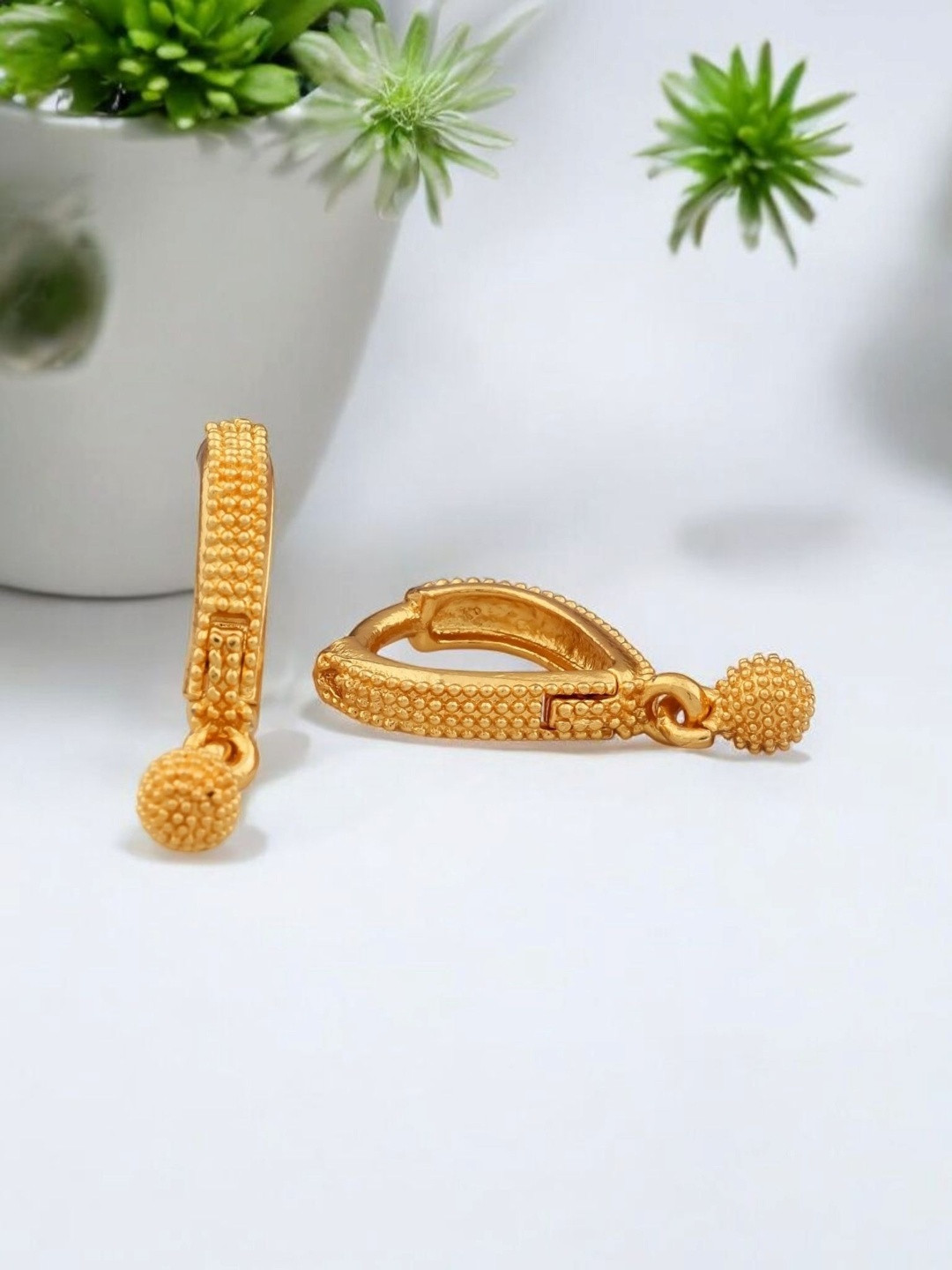 SHREE KRISHNA SHOPPING Gold-Plated Spherical Hoop Earring