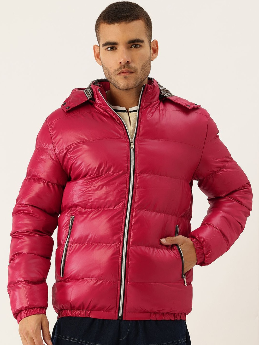 HERE&NOW Men Red Outdoor Puffer Jacket