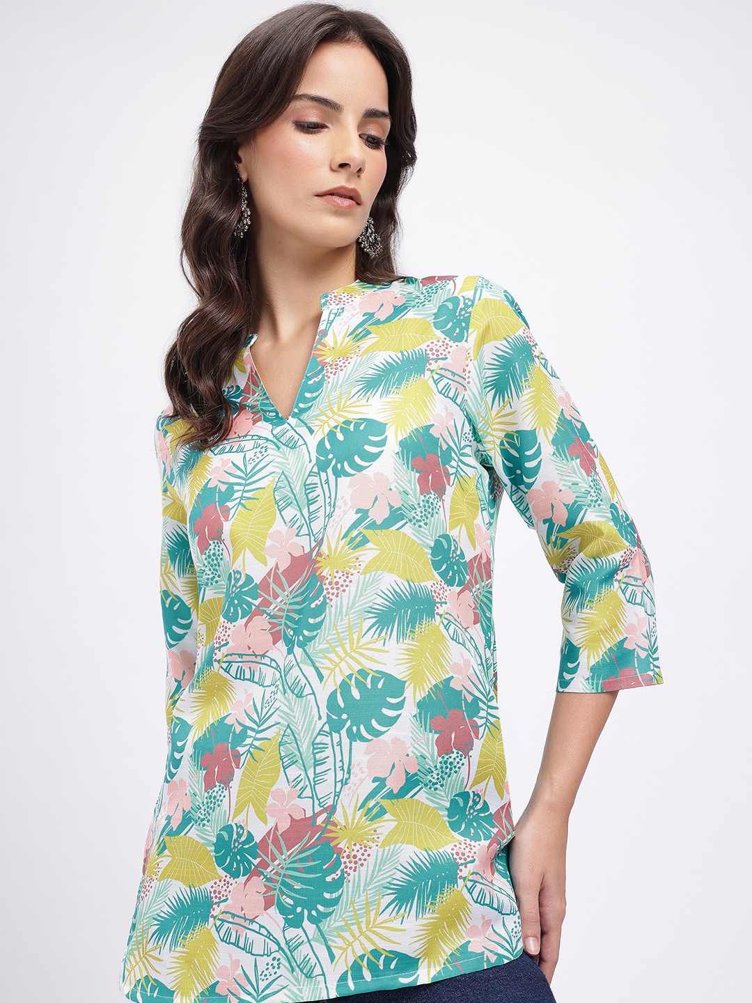 Anouk Rustic Tropical Print Curved Hem Kurti