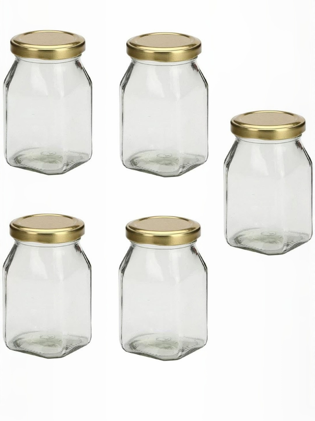 1ST TIME Transparent & Gold-Toned 5 Pieces Glass Dishwasher Safe Square Jars