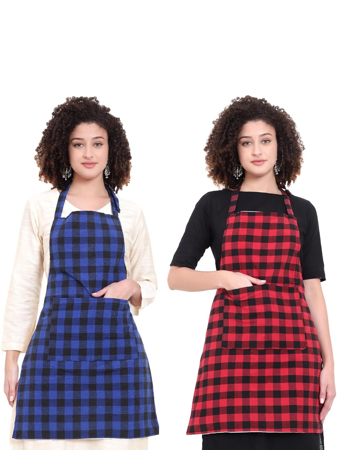 DESNUDA Pack Of 2 Kitchen Checkered Chef's Apron